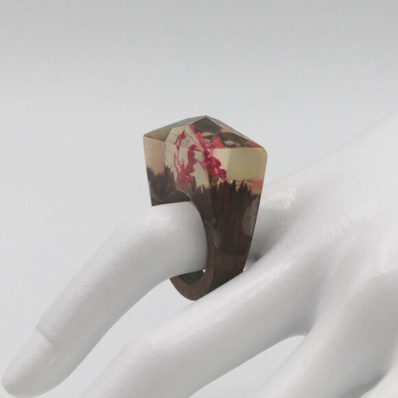 Jewelry ring statement wood wooden pink flower nature size 7 fashion new - Picture 6 of 7